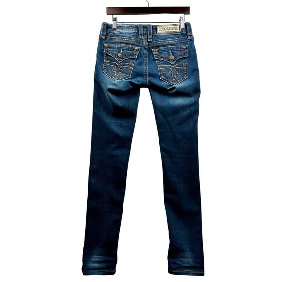 Rock Revival Y2K-Inspired Skinny Jeans Embroidered Pockets MidRise Stretch Denim - Picture 2 of 11